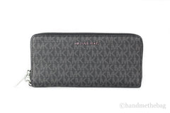 Michael Kors Jet Set Large Black Signature Continental Travel Wristlet Wallet